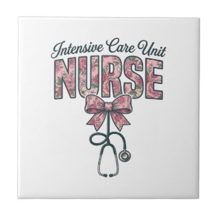 Intensive Care Unit Nurse Floral Bow Shirt Design_ Tile