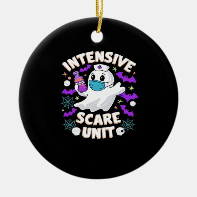 Intensive Scare Unit Nurse Halloween ICU Nurse Ess Ceramic Tree Decoration (Front)