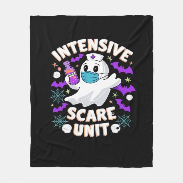 Intensive Scare Unit Nurse Halloween ICU Nurse Ess Fleece Blanket (Front)