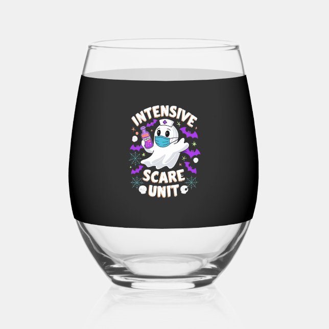 Intensive Scare Unit Nurse Halloween ICU Nurse Ess Stemless Wine Glass (Front)