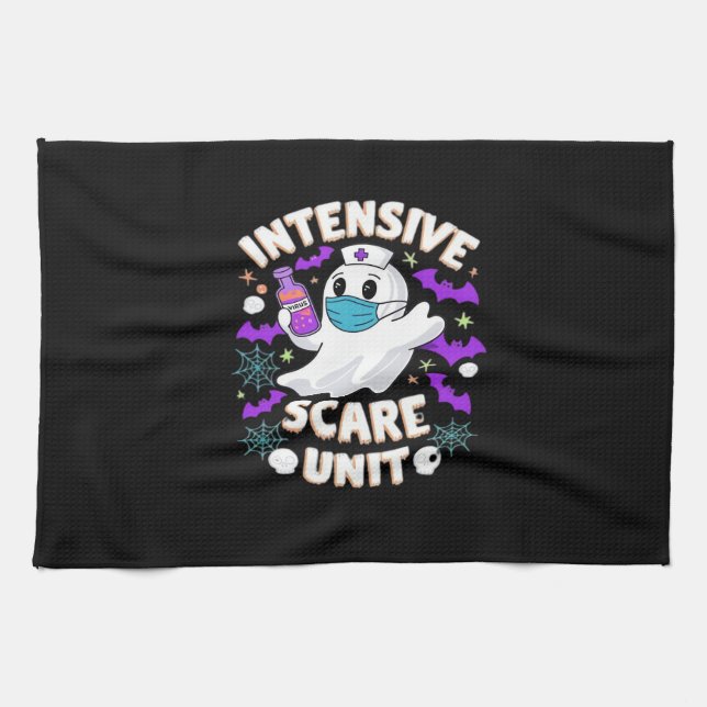 Intensive Scare Unit Nurse Halloween ICU Nurse Ess Tea Towel (Horizontal)
