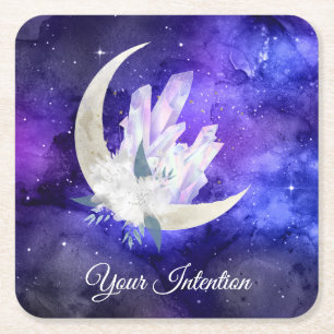 *~* INTENTION Cosmic Floral Crystals EMOTO Square Paper Coaster