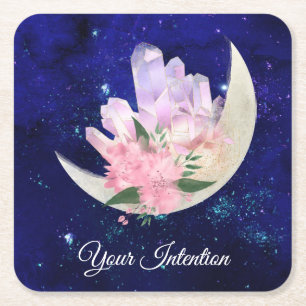 *~* INTENTION Emoto Cosmic Floral Crystals Square Paper Coaster