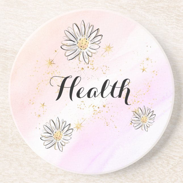 * INTENTION HEALTH Floral +  Rainbow Glitter Round Coaster (Front)