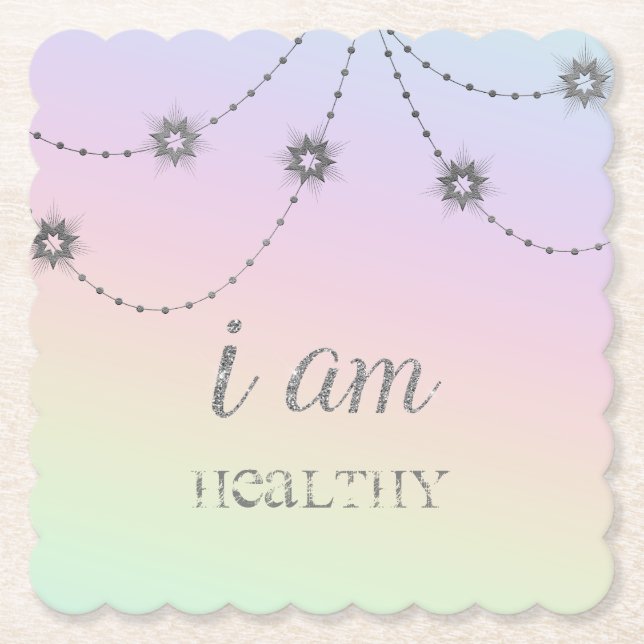 *~*  INTENTION HEALTH Rainbow Glitter Stars Paper Coaster (Front)