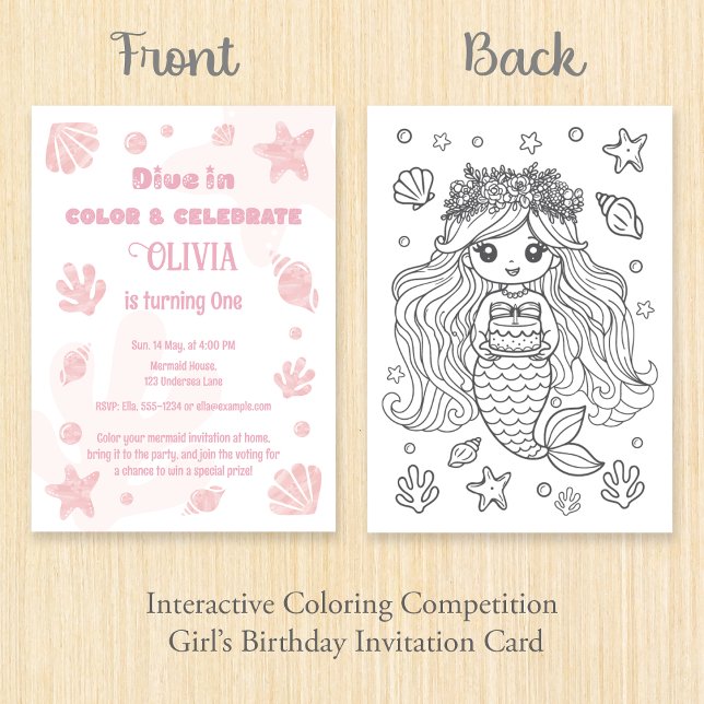 Interactive Mermaid Colouring Fun Creative Birthda Invitation (Creator Uploaded)