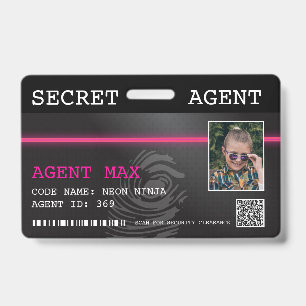 Interactive Secret Agent Spy Badge - Black/Pink ID Badge