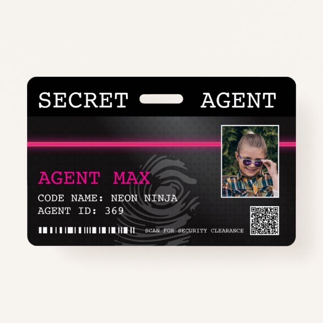 Interactive Secret Agent Spy Badge - Black/Pink ID Badge (Front)