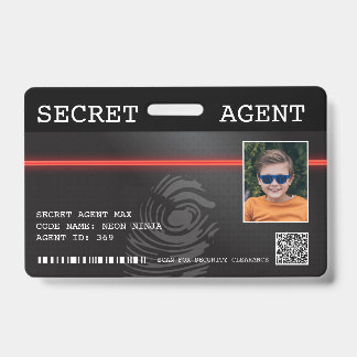 Interactive Secret Agent Spy Badge - Black/Red ID Badge