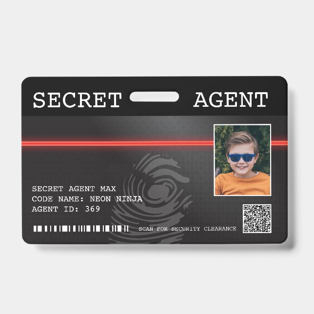 Interactive Secret Agent Spy Badge - Black/Red ID Badge (Front)
