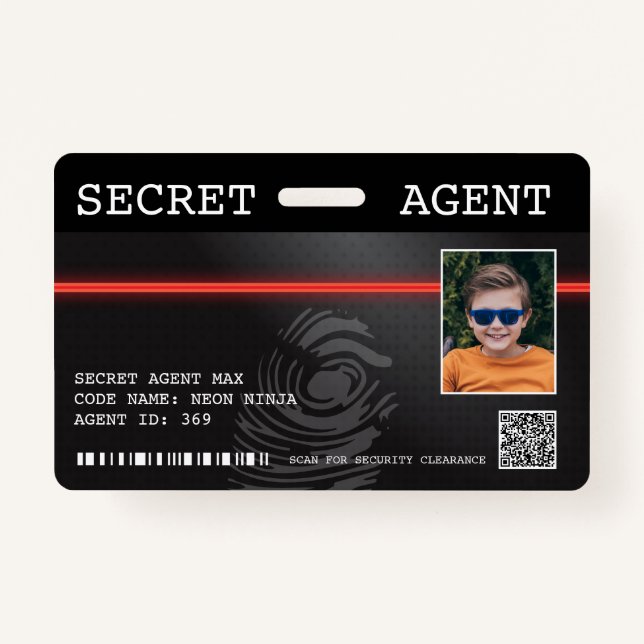 Interactive Secret Agent Spy Badge - Black/Red ID Badge (Front)