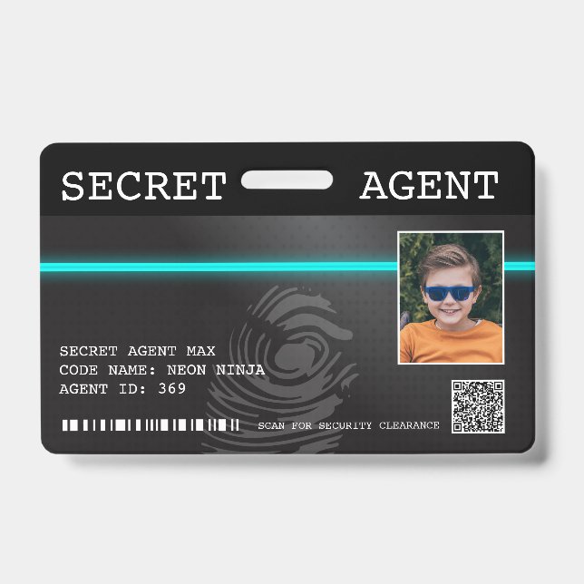 Interactive Secret Agent Spy Badge - Black/Teal ID Badge (Front)