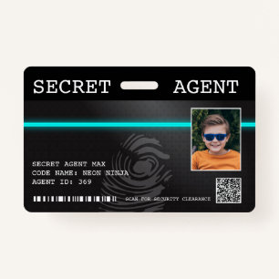 Interactive Secret Agent Spy Badge - Black/Teal ID Badge