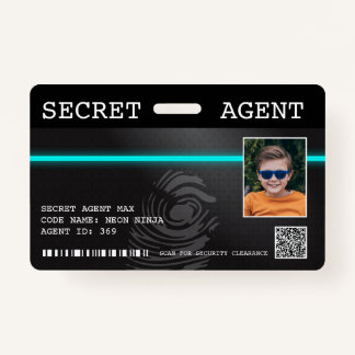Interactive Secret Agent Spy Badge - Black/Teal ID Badge