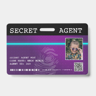 Interactive Secret Agent Spy Badge - Purple/Teal ID Badge