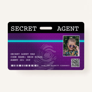 Interactive Secret Agent Spy Badge - Purple/Teal ID Badge