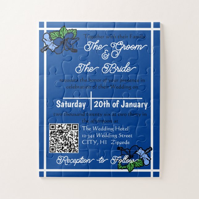 Interactive Wedding Blue Puzzle Invitation (Vertical)