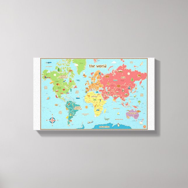Interactive World Map Canvas Wall Art (Front)