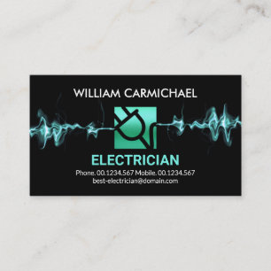 Intercepting Lightning Blue Power Plug Electrician Business Card