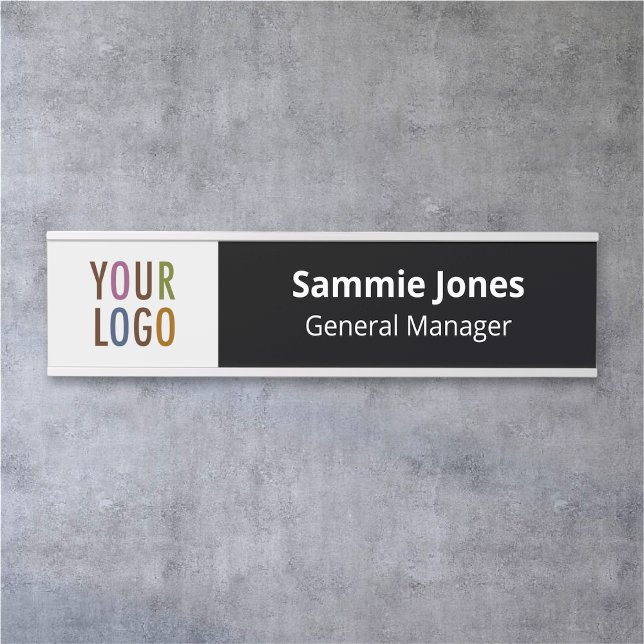 Interchangeable Office Door Name Plate with Logo (MISOOK Black and White Wall Name Plate with Logo)