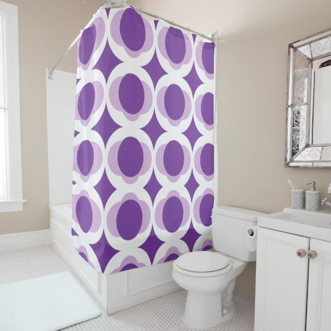 interconnected purple circles  white outer rings shower curtain (In Situ)