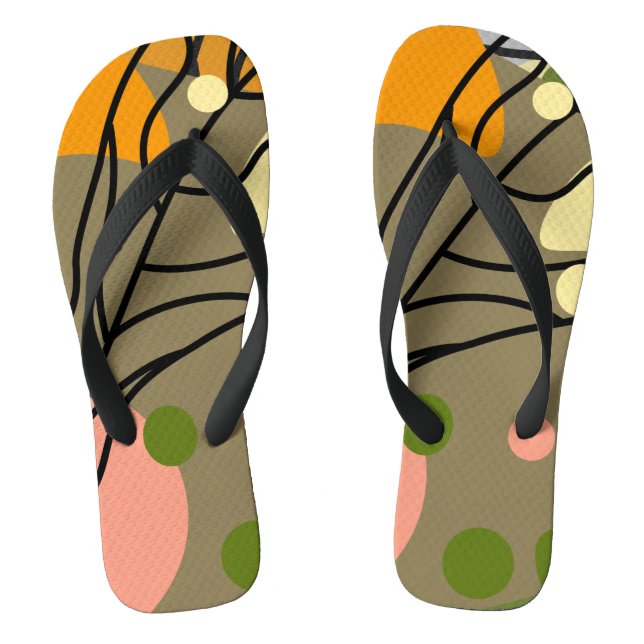 Interesting abstract spots with leaves flip flops (Footbed)
