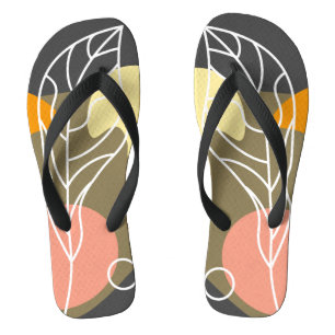 Interesting abstract spots with leaves flip flops