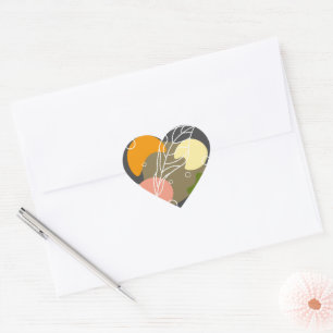 Interesting abstract spots with leaves heart sticker