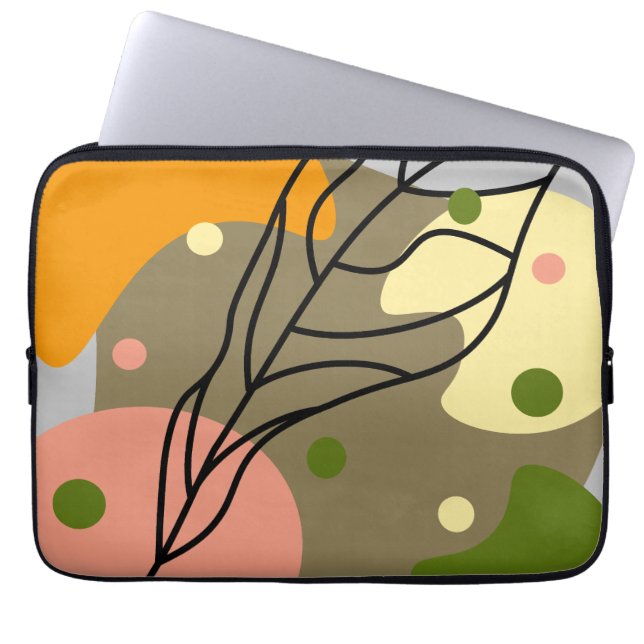 Interesting abstract spots with leaves laptop sleeve (Front)