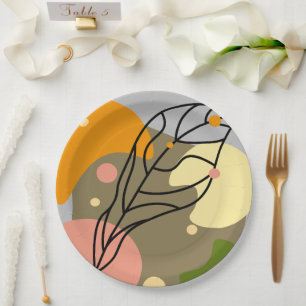 Interesting abstract spots with leaves paper plate