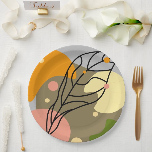 Interesting abstract spots with leaves paper plate (Wedding)