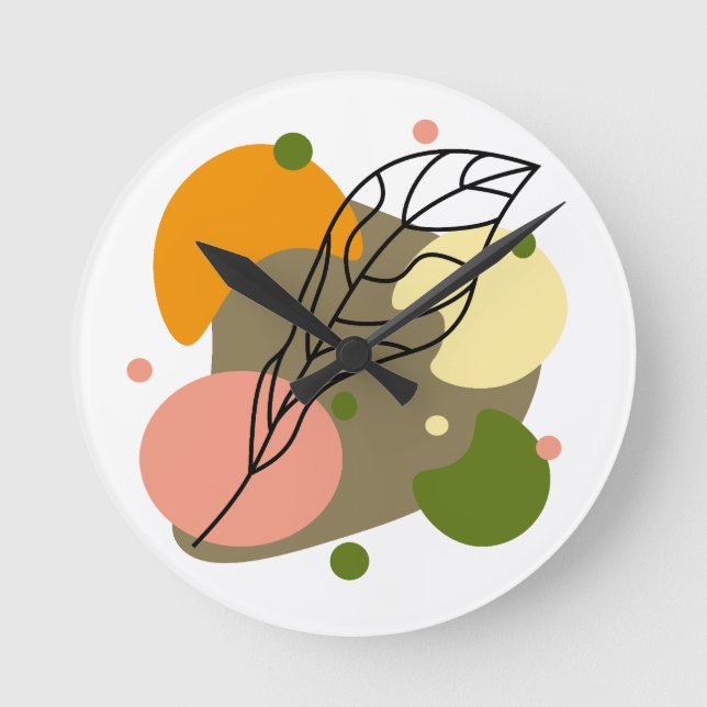 Interesting abstract spots with leaves round clock (Front)