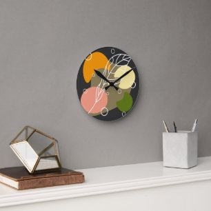 Interesting abstract spots with leaves round clock