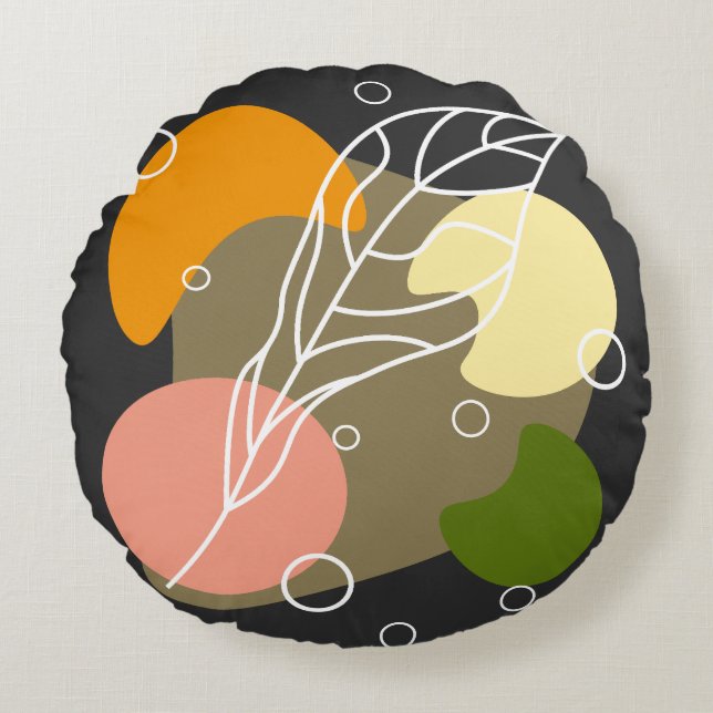 Interesting abstract spots with leaves round cushion (Front)