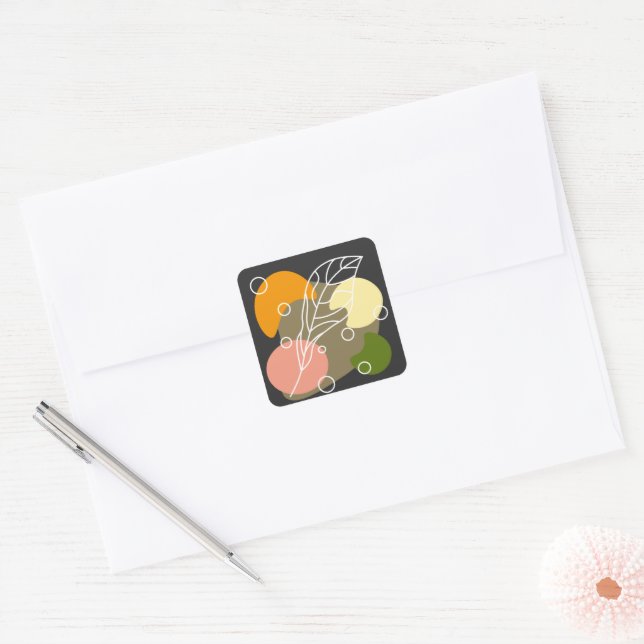 Interesting abstract spots with leaves square sticker (Envelope)