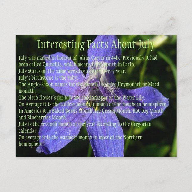Interesting Facts about July Postcard (Front)