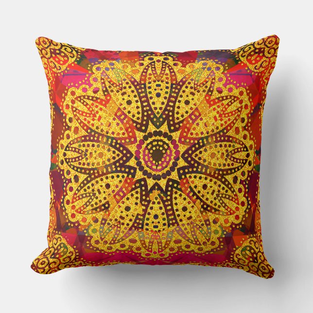 Interesting Golden Mandala Pattern Cushion (Front)