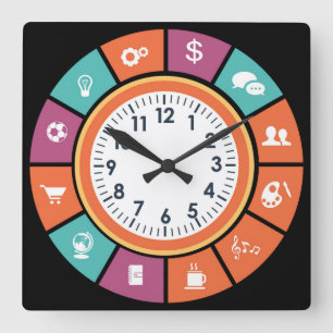 Interesting Set of Artwork Symbols Square Wall Clock