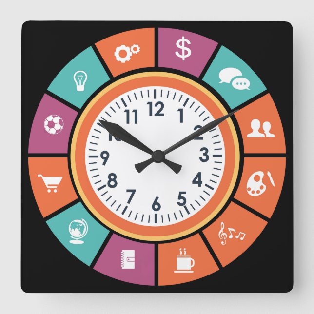 Interesting Set of Artwork Symbols Square Wall Clock (Front)