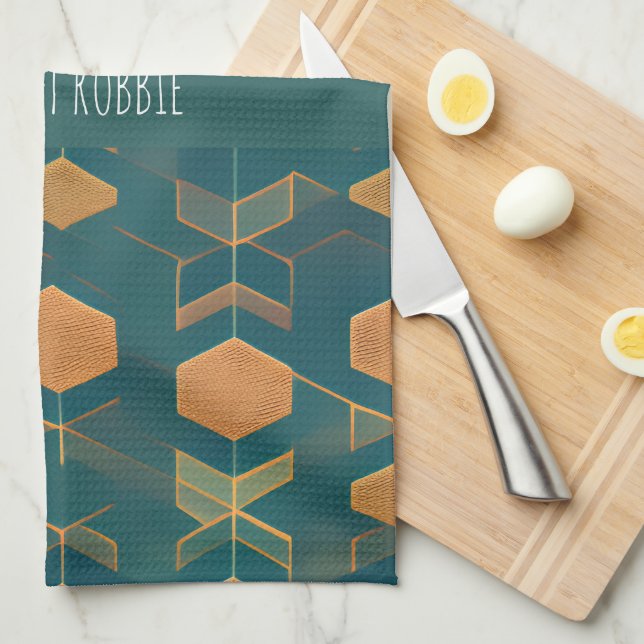 Interfacing Cube Blue Monochromatic Pattern Tea Towel (Quarter Fold)