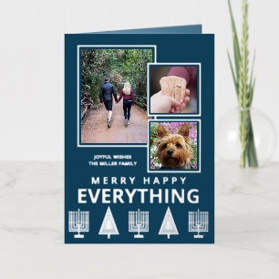 Interfaith 3 Photo Trendy Simple Navy Silver Foil Holiday Card