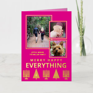 Interfaith 3 Photo Trendy Simple Pink Gold Foil Holiday Card