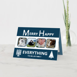 Interfaith 4 Photo Trendy Simple Navy Silver Foil Holiday Card