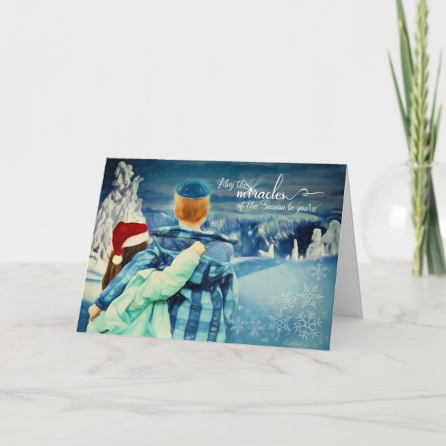Interfaith Boy in a Kippah Girl in a Santa Hat Holiday Card (Front)