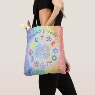 Interfaith Symbols (Stained Glass Rainbow) Tote Bag