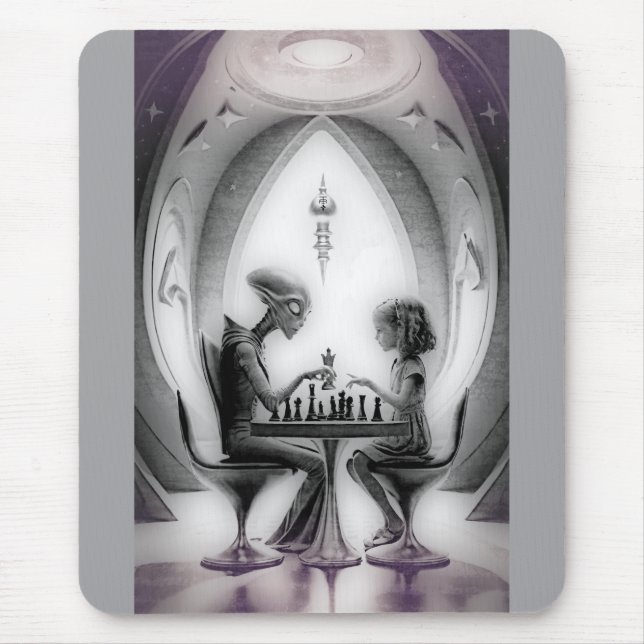 Intergalactic Chess: Alien vs Girl Mouse Mat (Front)