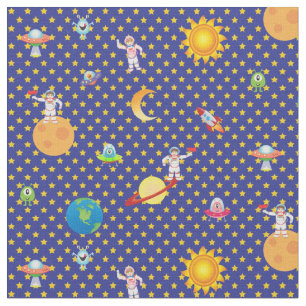 Intergalactic Star Space on Dark Blue Fabric