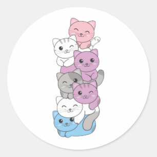 Intergender Flag Cat Pride Lgbtq Cute Cat Classic Round Sticker