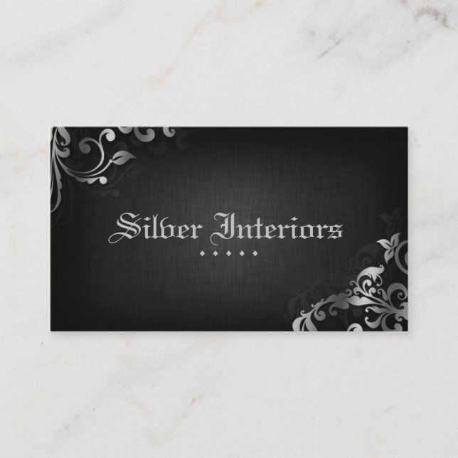 Interior Design Business Card Linen Black Silver (Front)