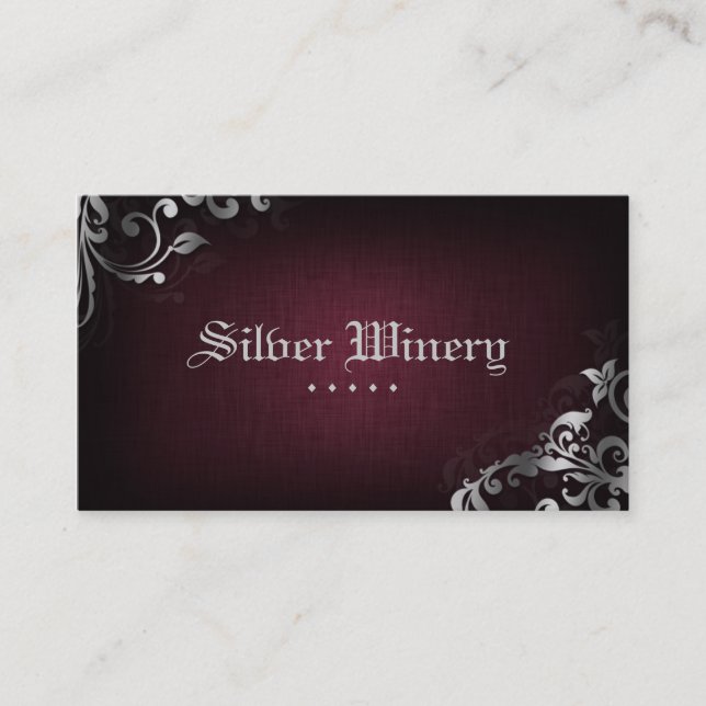 Interior Design Business Card Linen Wine Silver (Front)